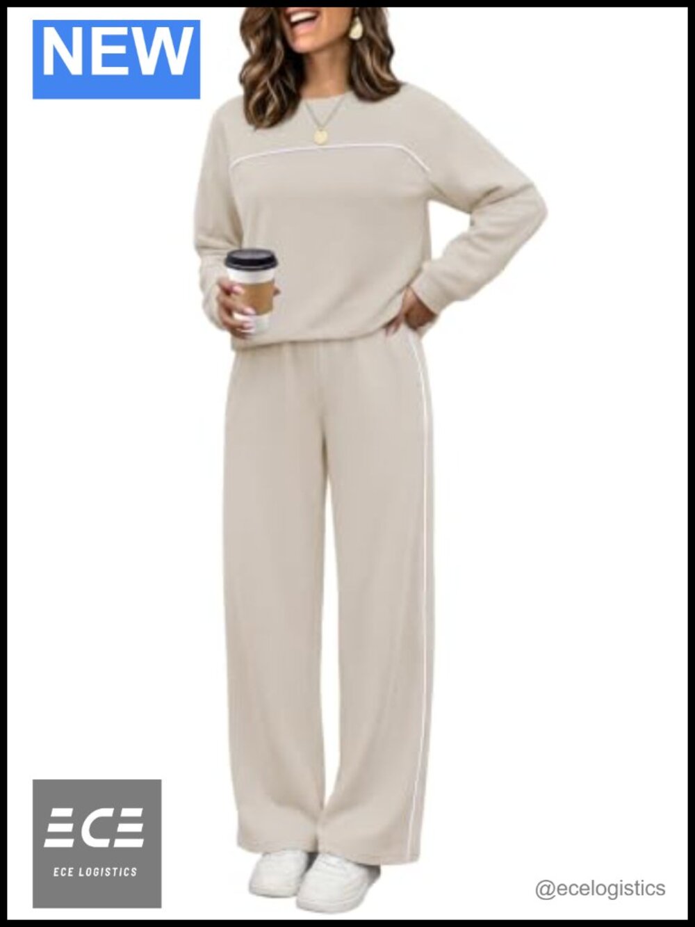 Women's Two Piece Lounge Set Long Sleeve Top Wide Leg Pants